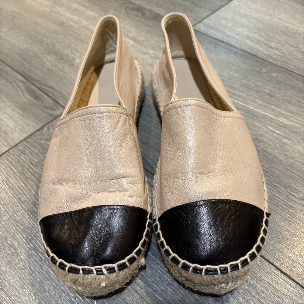 ALDO Cone Leather Black and Cream Women's Espadrille Shoes 6.5